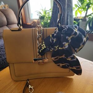 ALDO Tan Handbag with Chain Scarf Accent